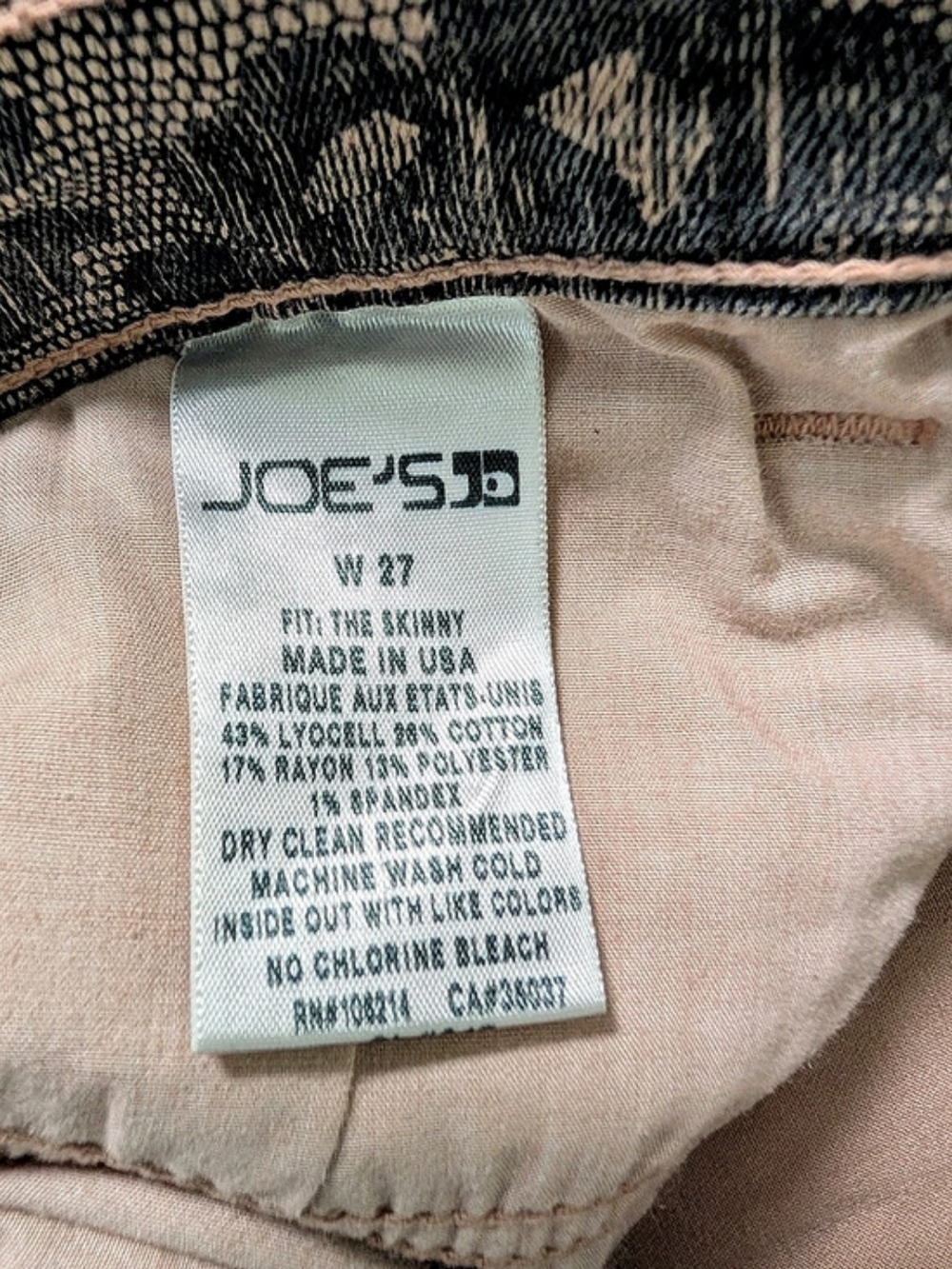 Joe's Jeans The Skinny Chantilly Lace Print Blush Black Low Rise Pants Size 27 - Picture 7 of 11